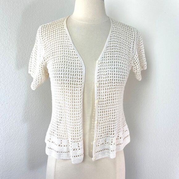 Vintage Norton McNaughton White Crochet Cardigan Small Whimsy Fairy Boho Peasant - Picture 2 of 11